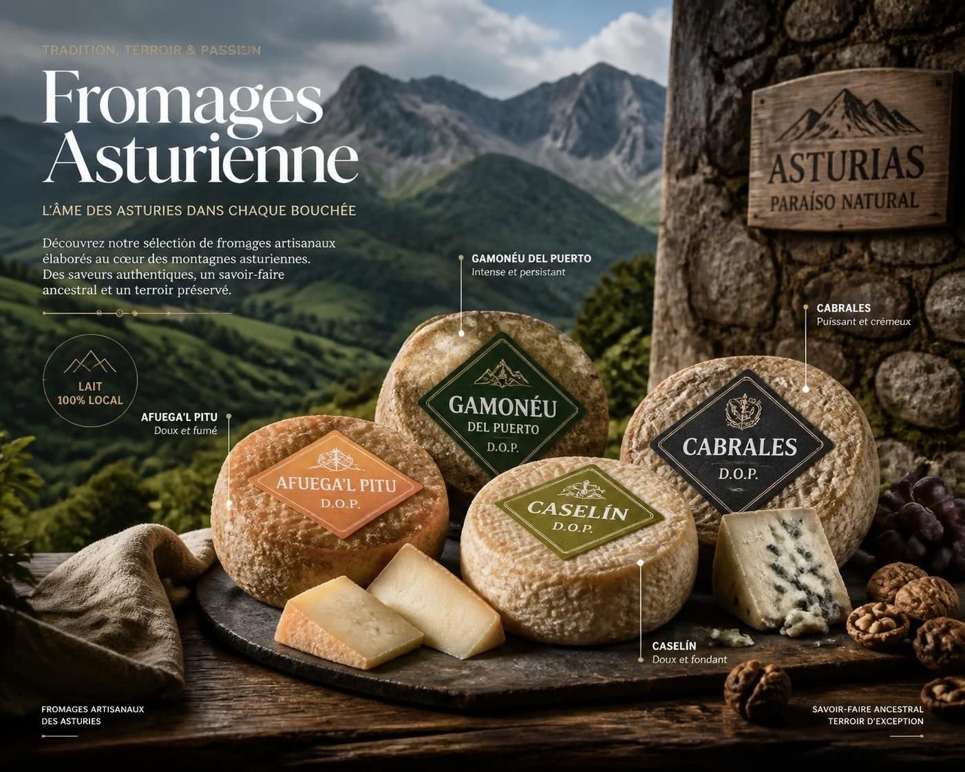 explorez la richesse des fromages artisanaux signés asturienne, alliant tradition et saveurs authentiques pour une expérience gustative unique.